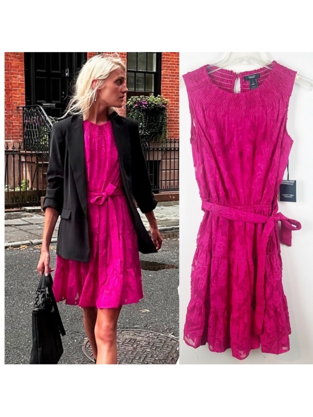 Simply Vera Vera Wang Fuchsia Smocked Sheer Dress